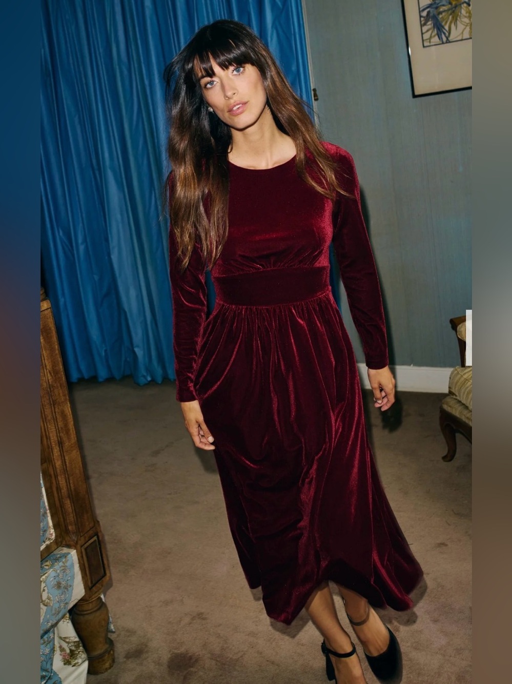 NWT Boden Thea Velvet Midi Dress, Size 14L